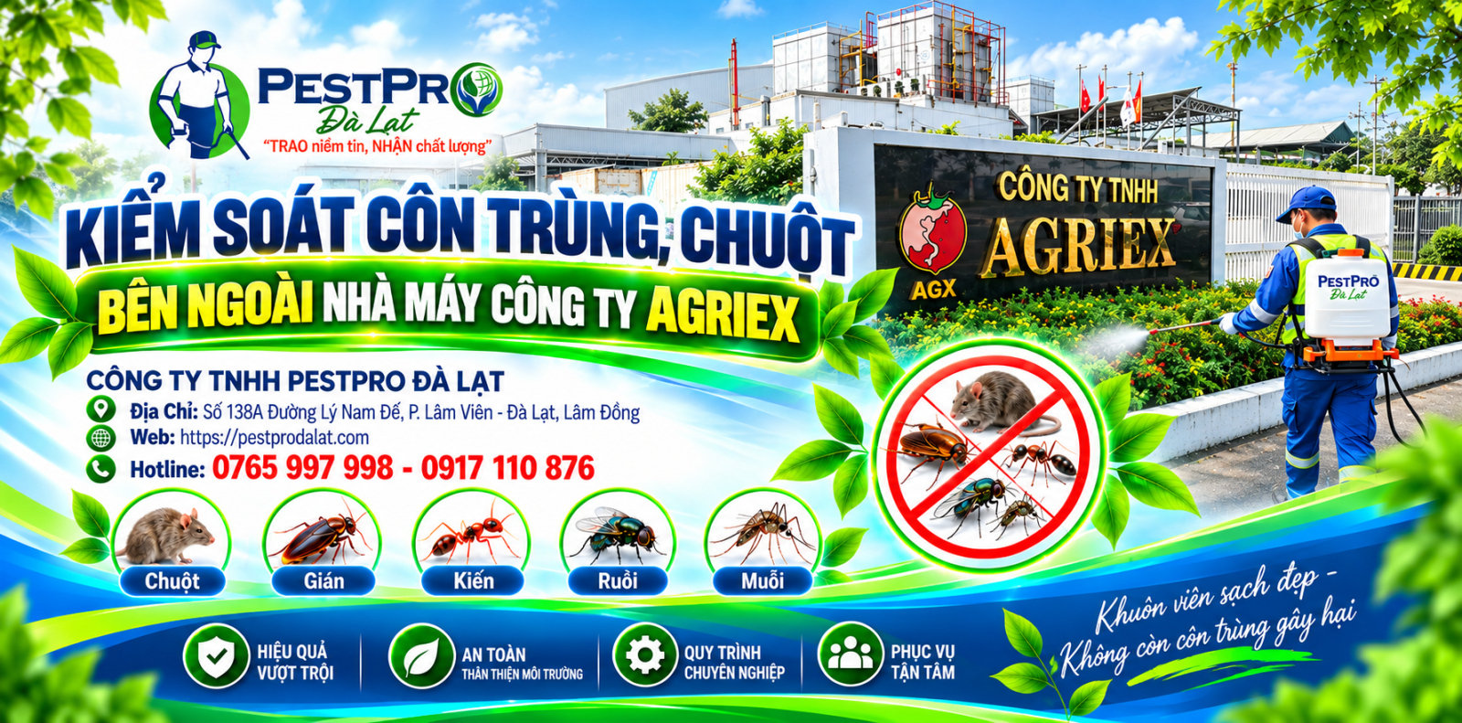Kiểm Soát Côn Trùng, Chuột Bên Ngoài Nhà Máy Công Ty Agriex