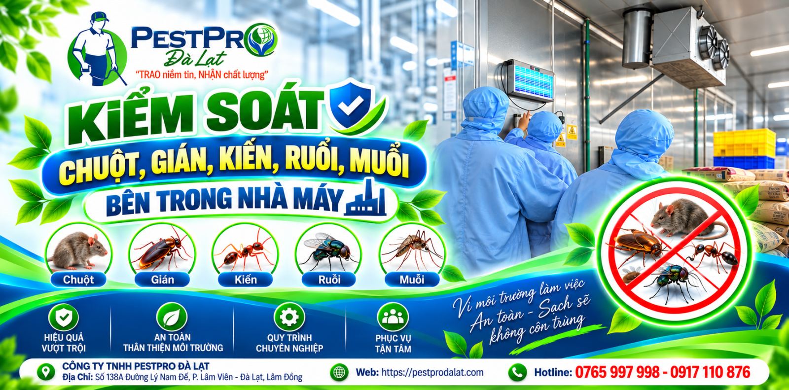 Kiểm Soát Chuột, Gián, Kiến, Ruồi, Muỗi Bên Trong Nhà Máy