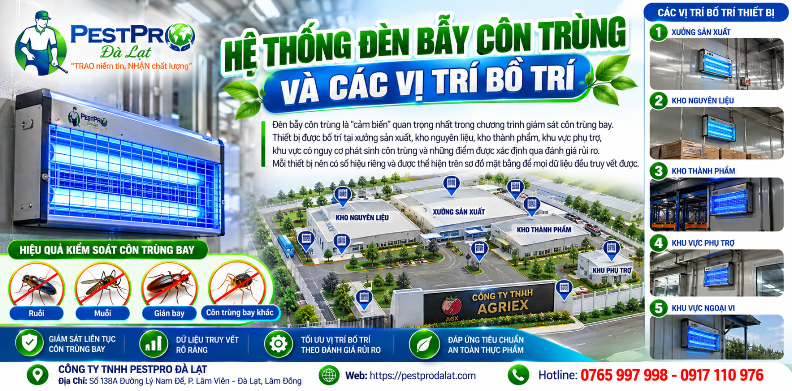 Đèn bẫy côn trùng trong dịch vụ Báo Cáo Xu Hướng Và Kiểm Soát Côn Trùng Cho Nhà Máy