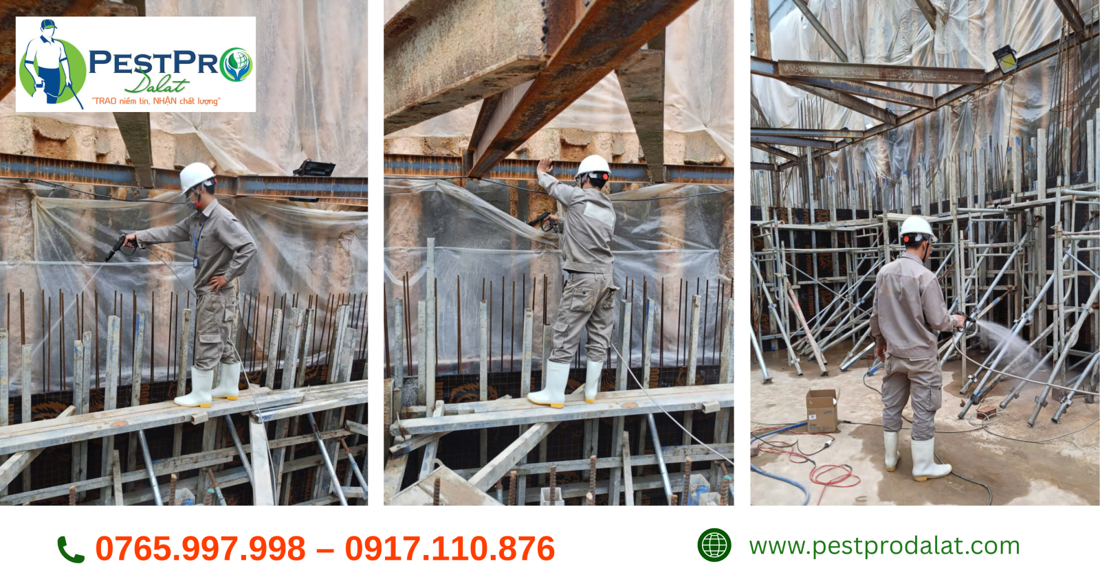 Xử Lý Mối Nền Móng - Phun hóa chất bảo vệ dọc theo đan thép dầm móng công trình Đà Lạt